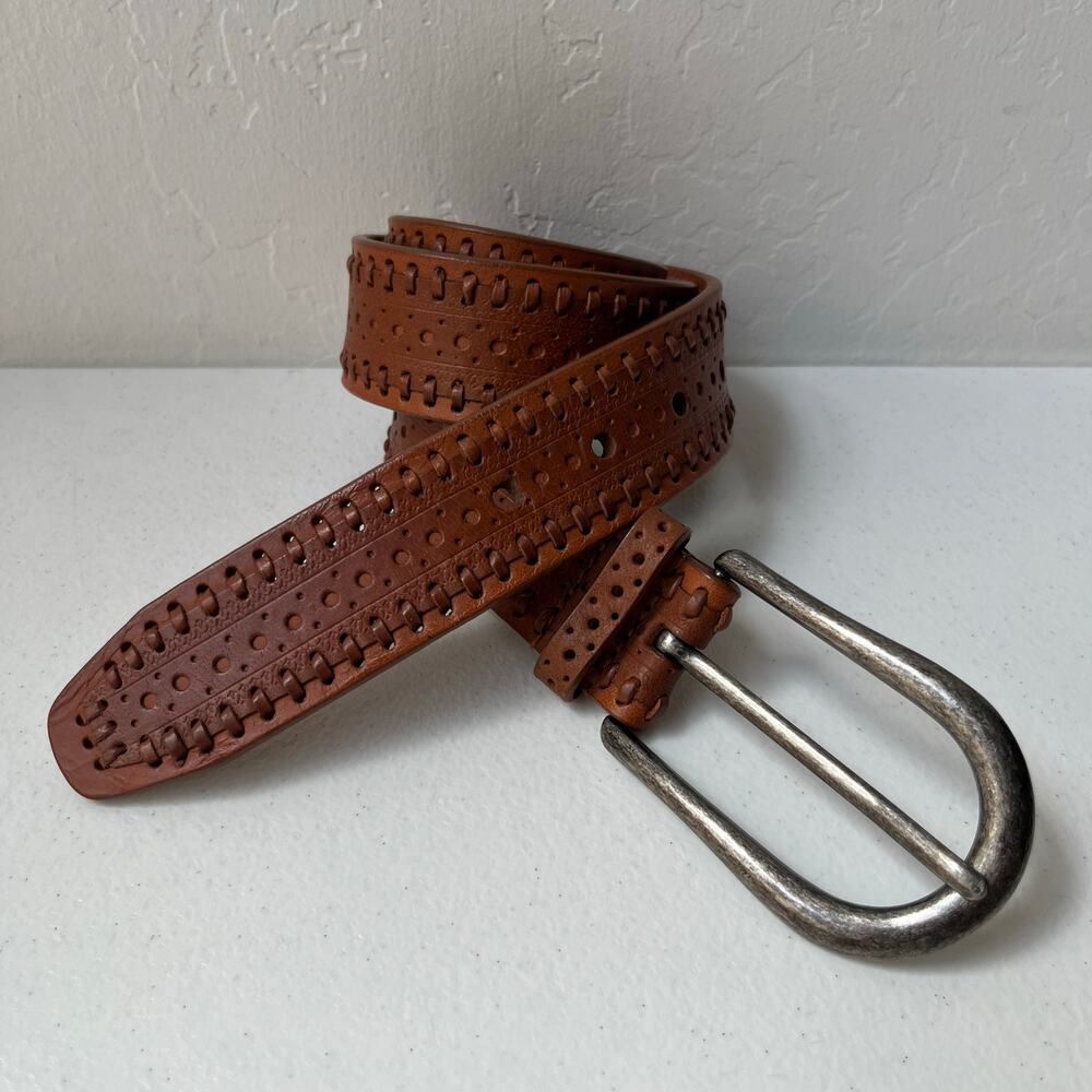 Genuine Leather Woven Braided Belt Small Brown Neutral Boho Bohemian Western